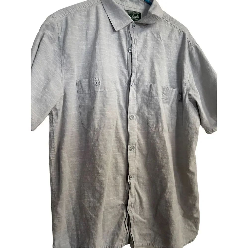 Woolrich Mens Space Dye Gray Short Sleeve Collared Buttons Up Shirt Size L